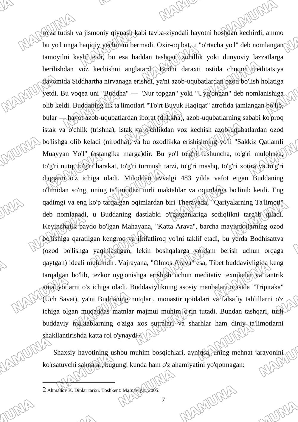 Buddaviylik dinining paydo bòlish tarixi, asosiy talimotlari, oqimlari va manbalari — mustaqil ish, 7-varaq