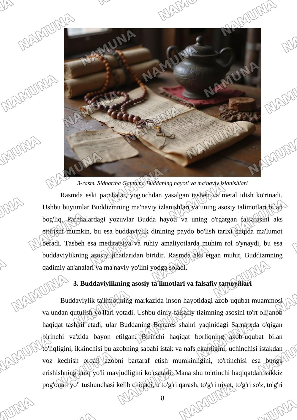 Buddaviylik dinining paydo bòlish tarixi, asosiy talimotlari, oqimlari va manbalari — mustaqil ish, 8-varaq