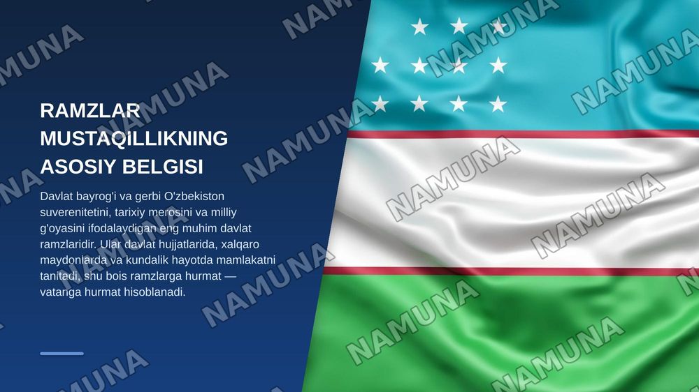 Oʻzbyekiston Ryesrublikasining davlat ramzlari va ularni qabul qilinishi. (Davlat bayrog’I va gerbi misolida) — zamonaviy taqdimot, 3-slayd