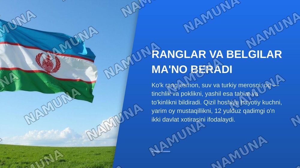 Oʻzbyekiston Ryesrublikasining davlat ramzlari va ularni qabul qilinishi. (Davlat bayrog’I va gerbi misolida) — zamonaviy taqdimot, 5-slayd