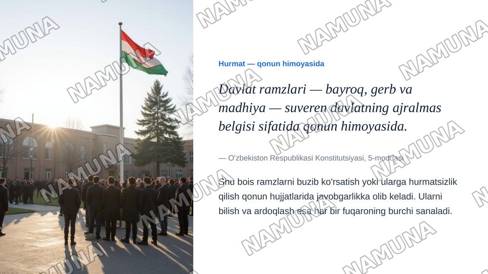 Oʻzbyekiston Ryesrublikasining davlat ramzlari va ularni qabul qilinishi. (Davlat bayrog’I va gerbi misolida) — zamonaviy taqdimot, 7-slayd