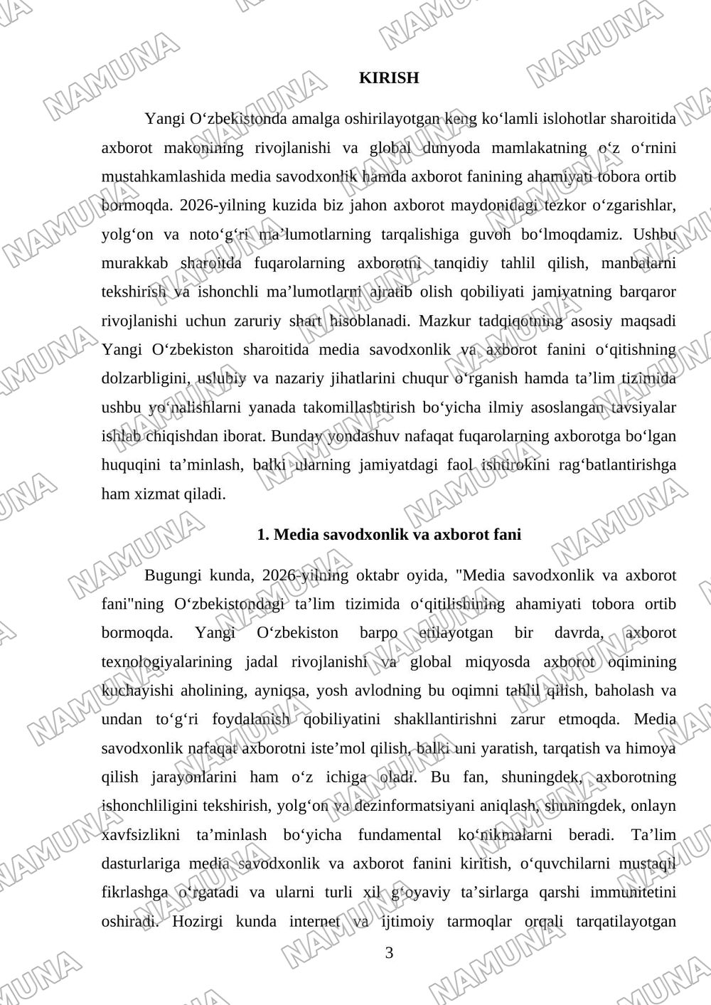 Yangi Oʻzbekistonda media savodxonlik va axborot fanining oʻqitilish ahamiyati — mustaqil ish, 3-varaq