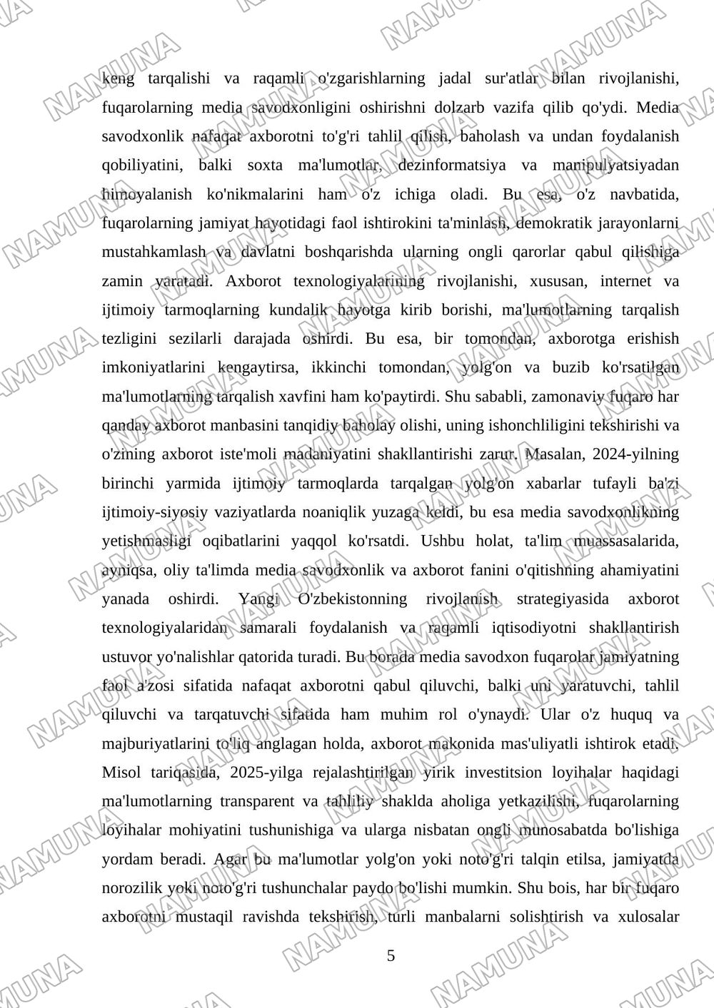 Yangi Oʻzbekistonda media savodxonlik va axborot fanining oʻqitilish ahamiyati — mustaqil ish, 5-varaq