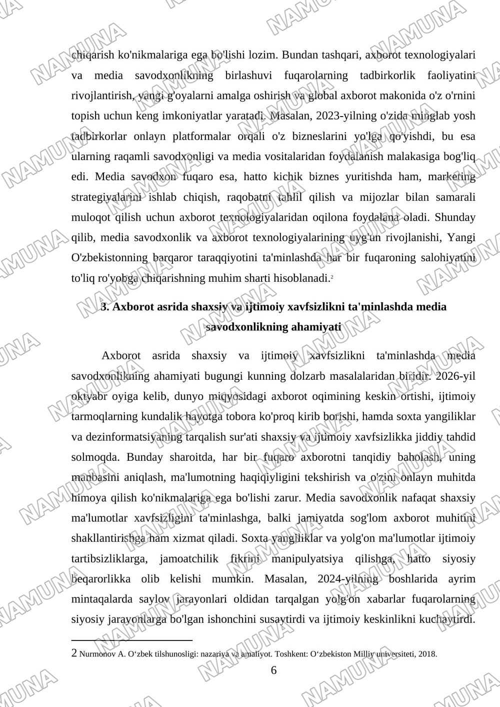 Yangi Oʻzbekistonda media savodxonlik va axborot fanining oʻqitilish ahamiyati — mustaqil ish, 6-varaq