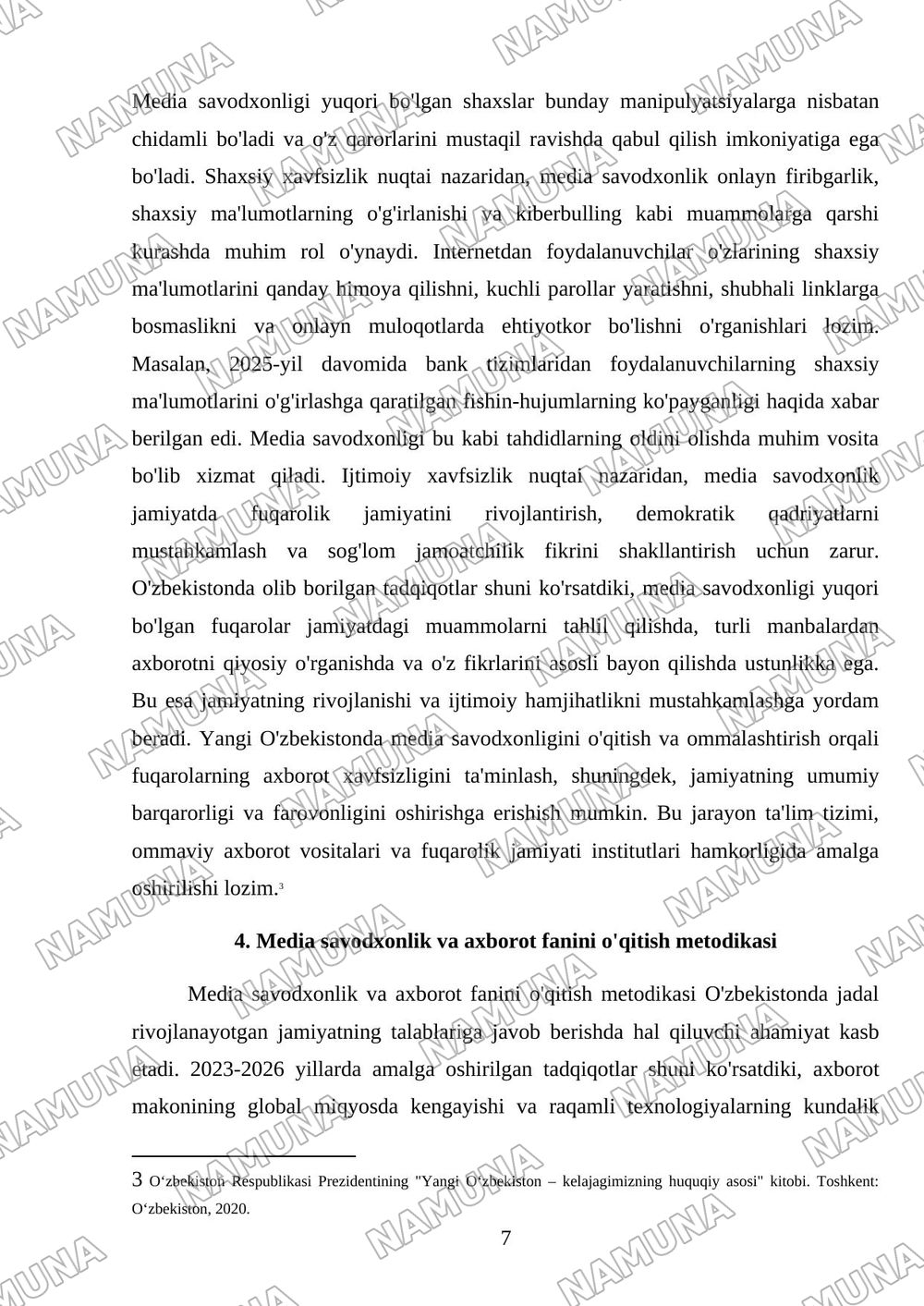 Yangi Oʻzbekistonda media savodxonlik va axborot fanining oʻqitilish ahamiyati — mustaqil ish, 7-varaq