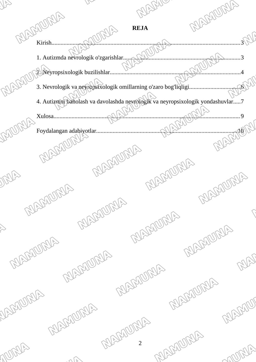 Autizm spektri buzilishlarida nevrologik va neyropsixologik omillarning oʻrni — mustaqil ish, 2-varaq