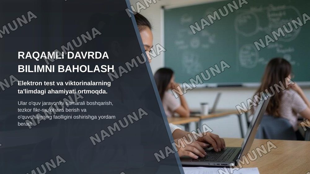5-TEMA: TEST DÚZIW HÁM BILIMLERDI BAQLAW USHIN PROGRAMMALÍQ TÁMIYINAT
iSpring QuizMaker, MyTest, EasyQuizzy hám Kahoot járdeminde elektron test hám viktorinalar jaratıw — zamonaviy taqdimot, 3-slayd