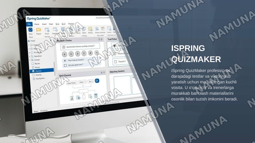 5-TEMA: TEST DÚZIW HÁM BILIMLERDI BAQLAW USHIN PROGRAMMALÍQ TÁMIYINAT
iSpring QuizMaker, MyTest, EasyQuizzy hám Kahoot járdeminde elektron test hám viktorinalar jaratıw — zamonaviy taqdimot, 8-slayd