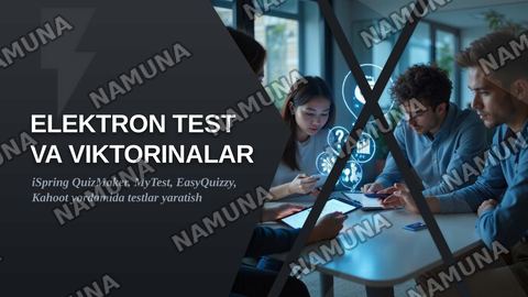 5-TEMA: TEST DÚZIW HÁM BILIMLERDI BAQLAW USHIN PROGRAMMALÍQ TÁMIYINAT
iSpring QuizMaker, MyTest, EasyQuizzy hám Kahoot járdeminde elektron test hám viktorinalar jaratıw — zamonaviy taqdimot