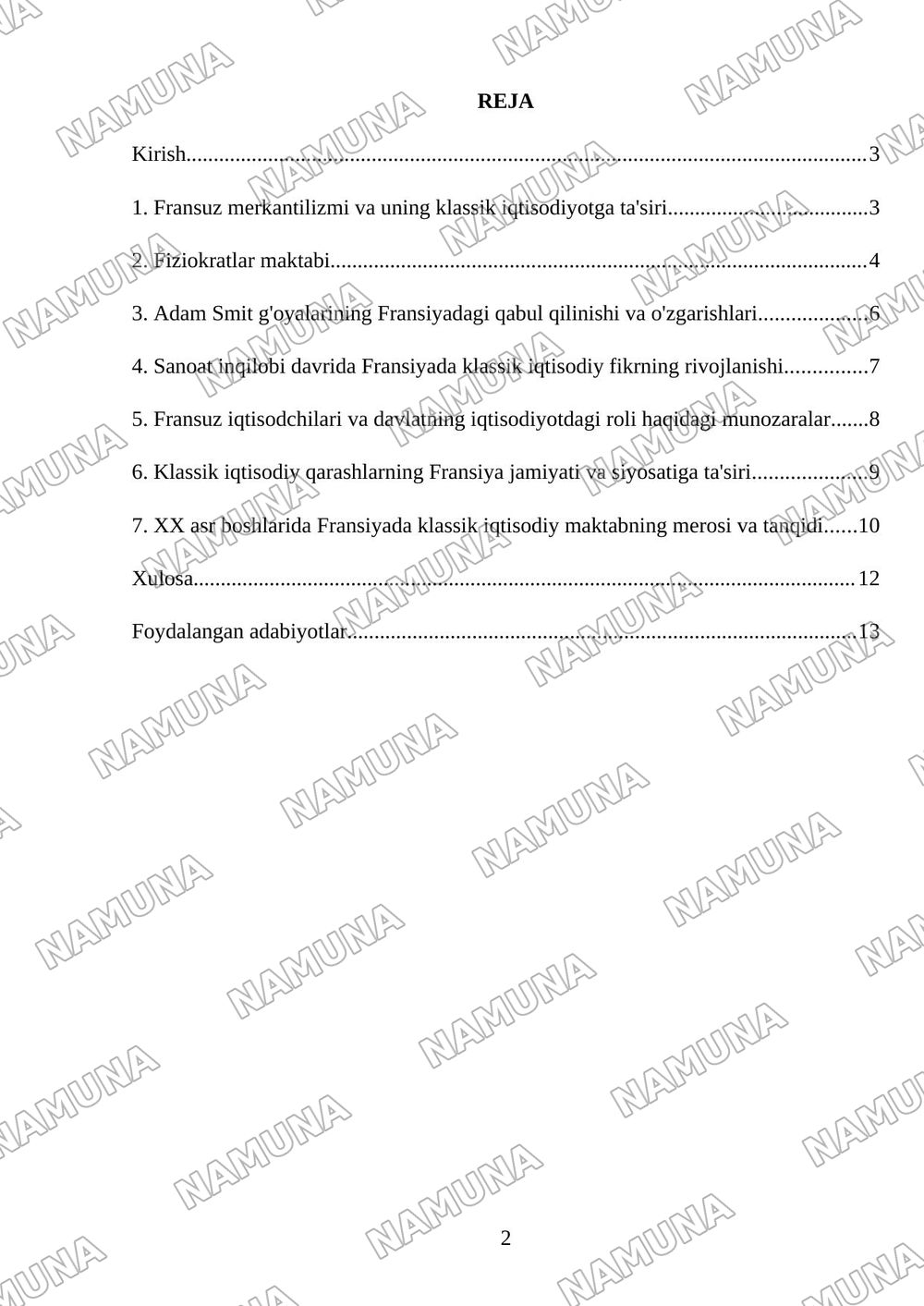 Fransiyada klassik iqtisodiy qarashlarning oʻziga xos xususiyatlari — mustaqil ish, 2-varaq