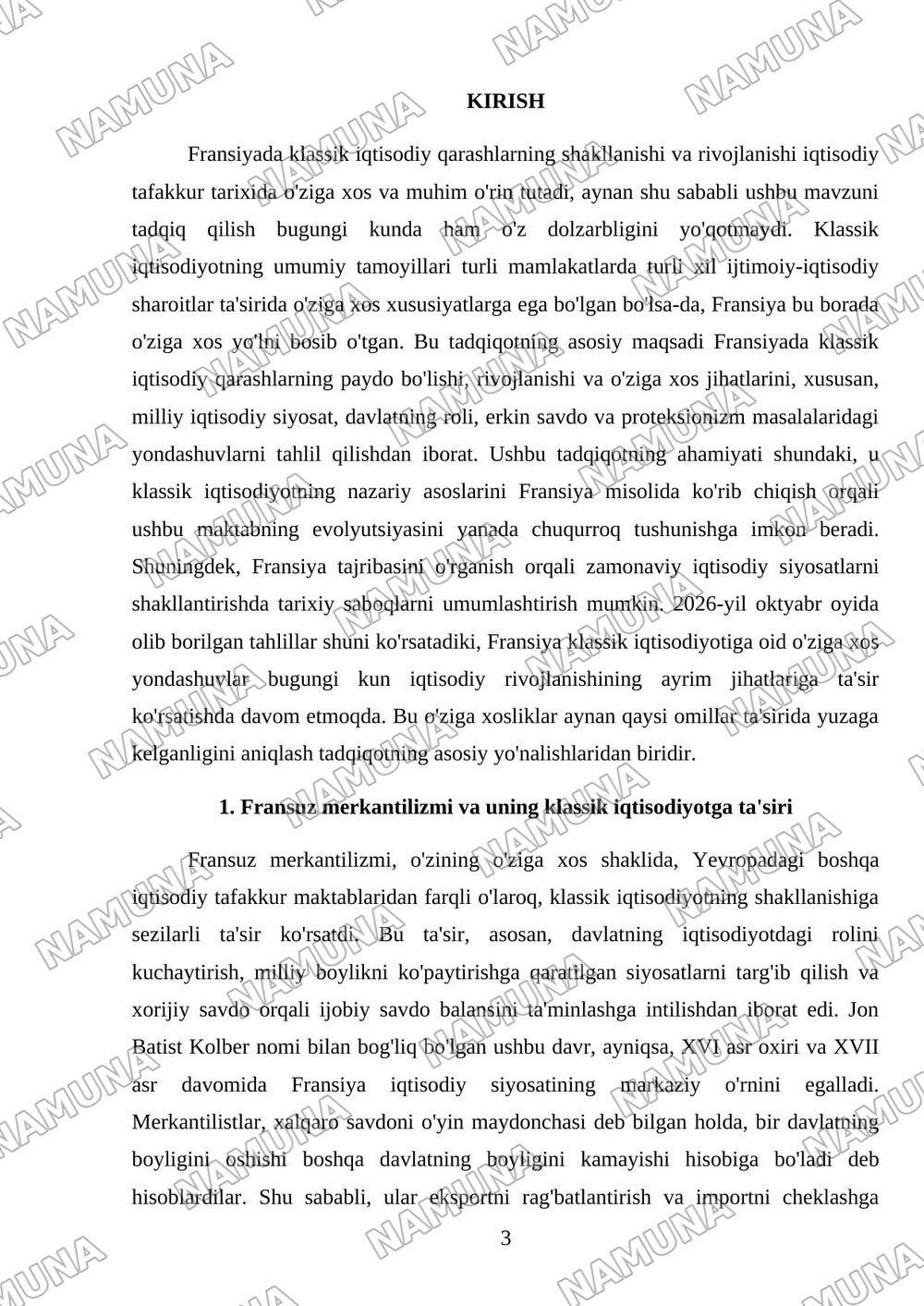 Fransiyada klassik iqtisodiy qarashlarning oʻziga xos xususiyatlari — mustaqil ish, 3-varaq