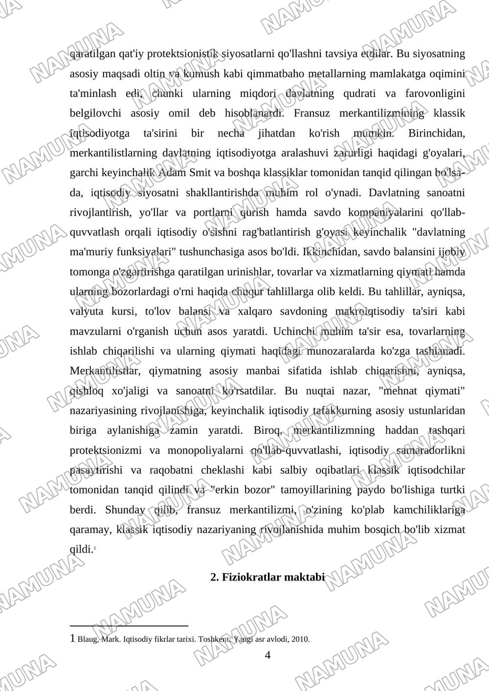 Fransiyada klassik iqtisodiy qarashlarning oʻziga xos xususiyatlari — mustaqil ish, 4-varaq