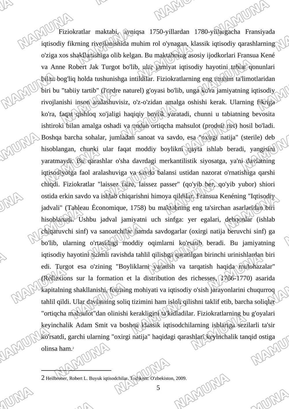 Fransiyada klassik iqtisodiy qarashlarning oʻziga xos xususiyatlari — mustaqil ish, 5-varaq