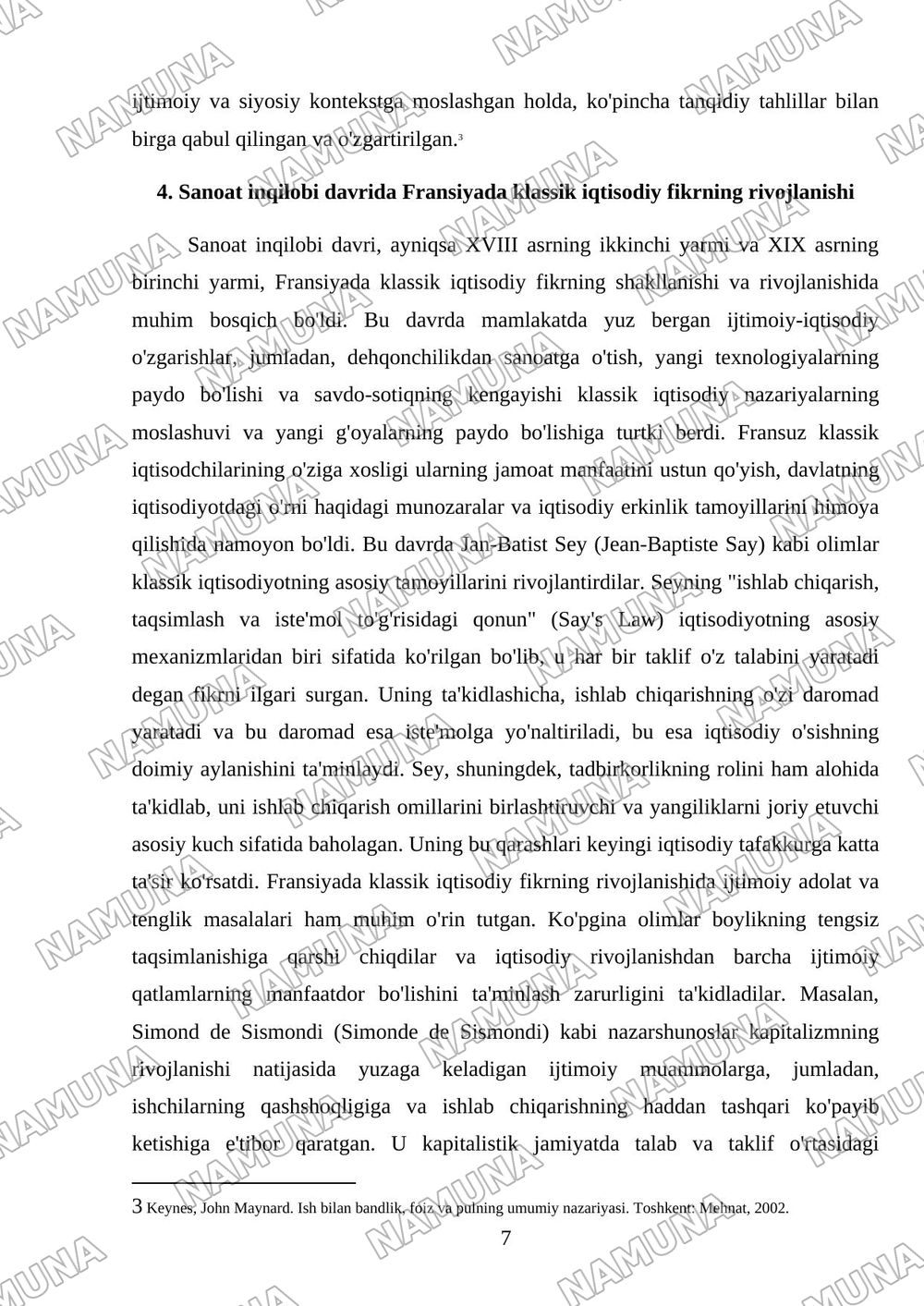 Fransiyada klassik iqtisodiy qarashlarning oʻziga xos xususiyatlari — mustaqil ish, 7-varaq