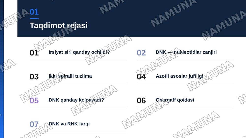 DNK sturukturasi — zamonaviy taqdimot, 2-slayd