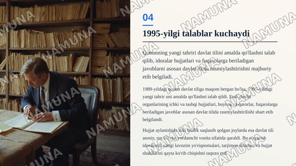 Mustaqillik yillarida davlat tilida ish yuritish tizimining takomillashuvi — zamonaviy taqdimot, 5-slayd