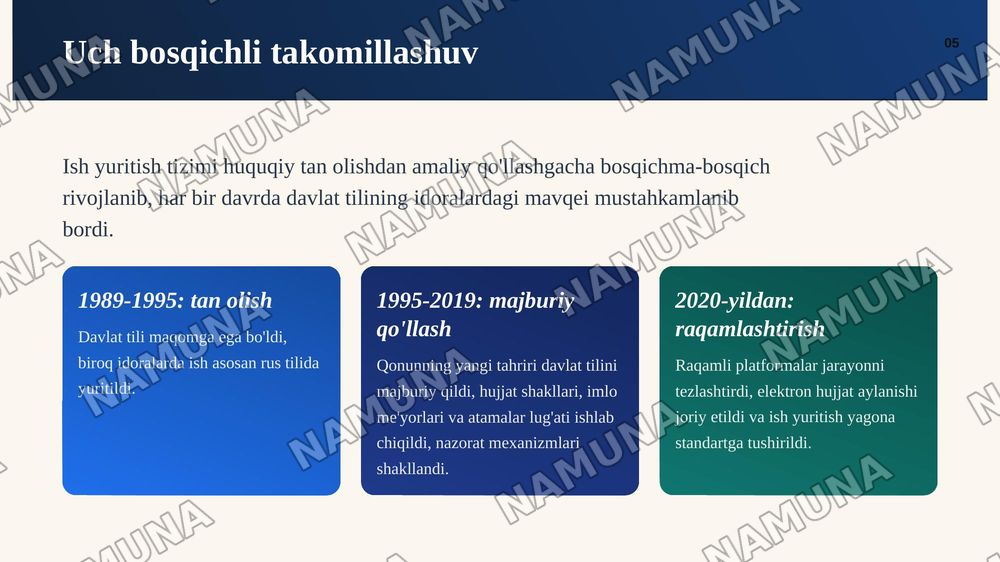 Mustaqillik yillarida davlat tilida ish yuritish tizimining takomillashuvi — zamonaviy taqdimot, 6-slayd