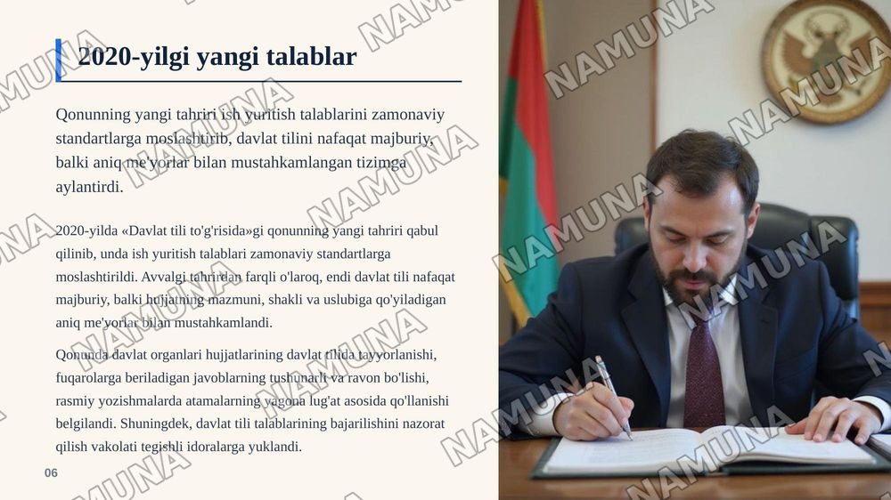 Mustaqillik yillarida davlat tilida ish yuritish tizimining takomillashuvi — zamonaviy taqdimot, 7-slayd