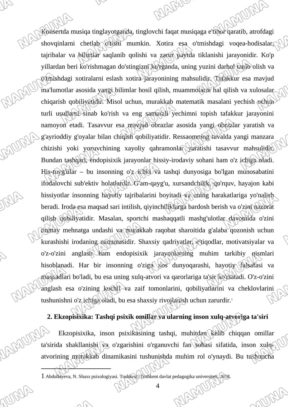 Endopisixika va ekzopisixika tushunchasi — mustaqil ish, 4-varaq