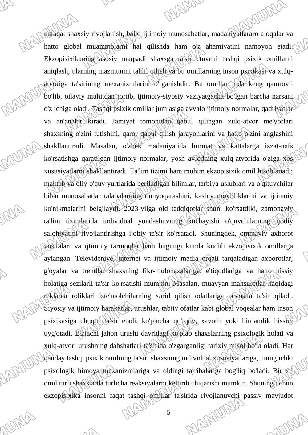 Endopisixika va ekzopisixika tushunchasi — mustaqil ish, 5-varaq