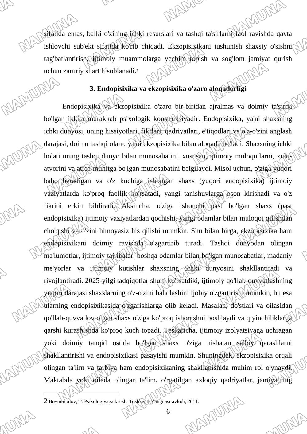 Endopisixika va ekzopisixika tushunchasi — mustaqil ish, 6-varaq