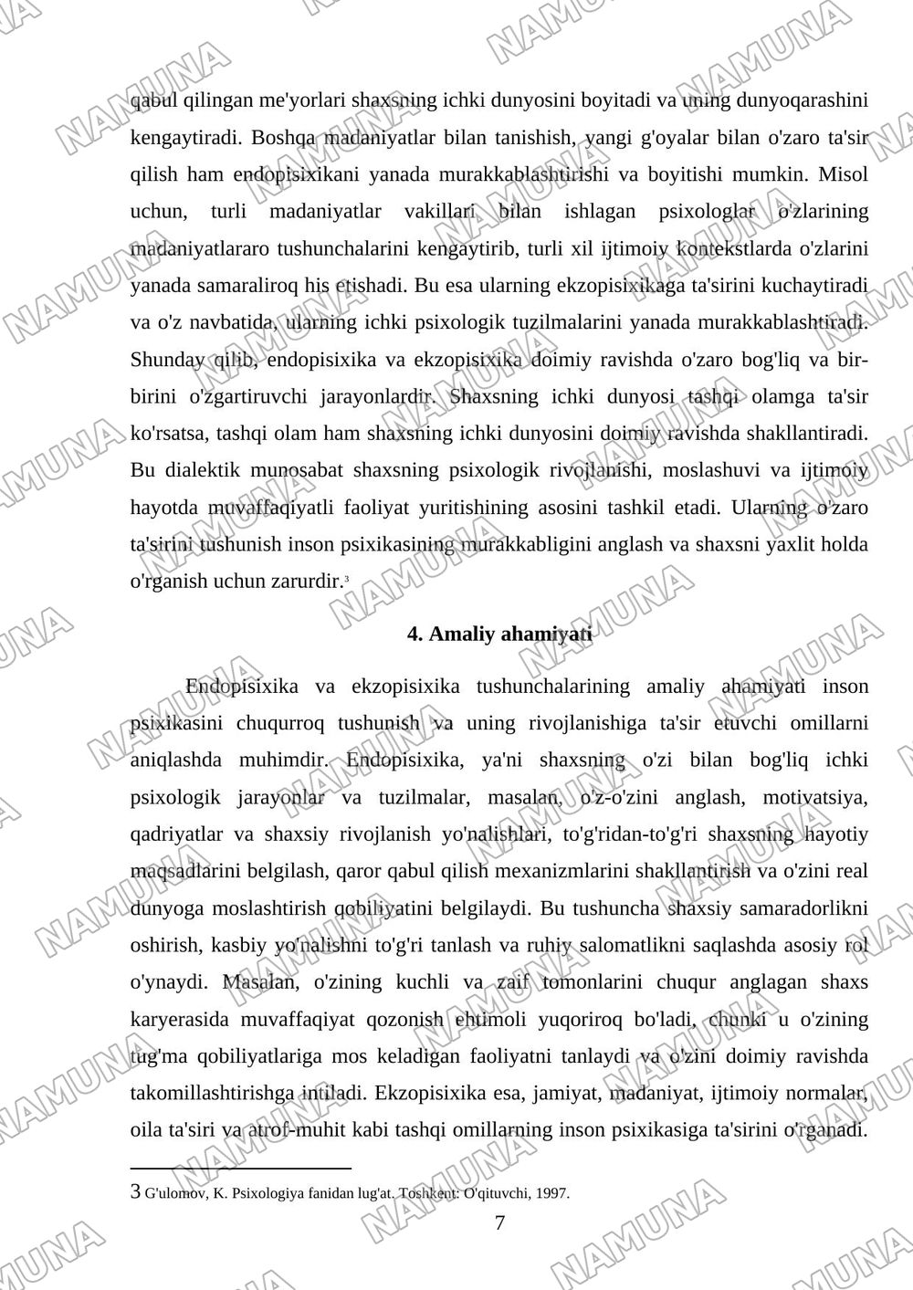 Endopisixika va ekzopisixika tushunchasi — mustaqil ish, 7-varaq