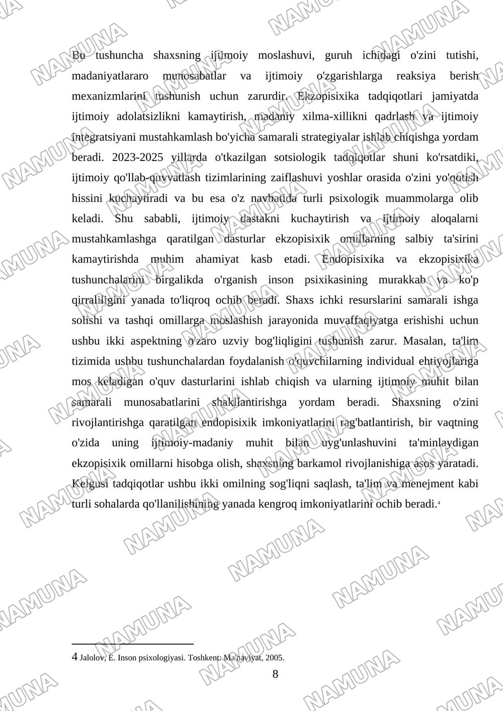 Endopisixika va ekzopisixika tushunchasi — mustaqil ish, 8-varaq