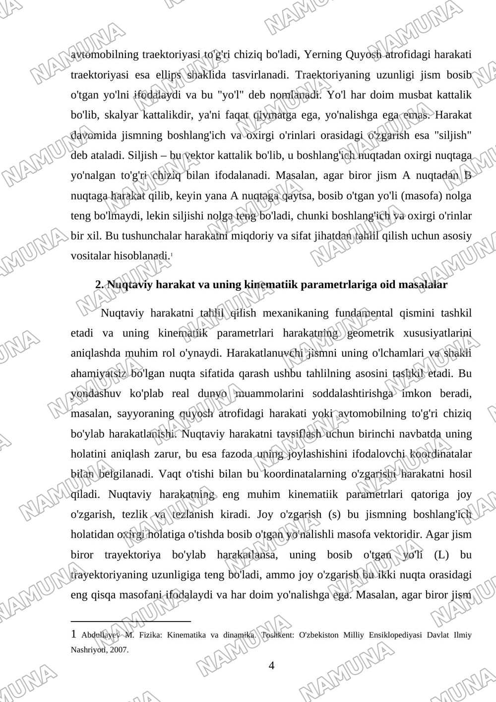 Kinematika asoslari — mustaqil ish, 4-varaq