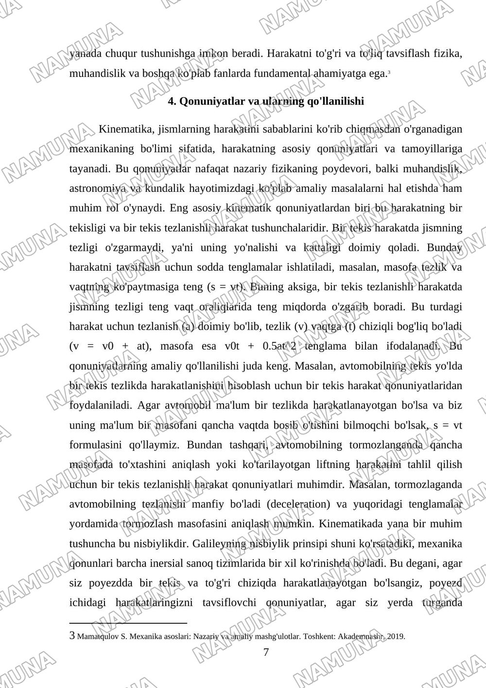 Kinematika asoslari — mustaqil ish, 7-varaq