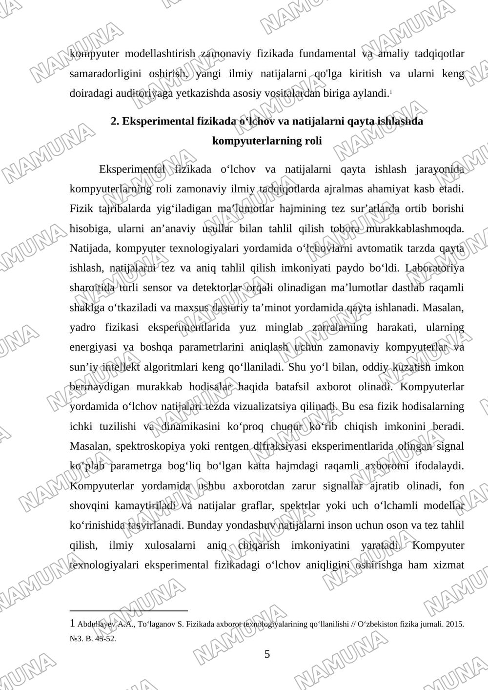 Zamonaviy fizikada kompyuterlarning o'rni ahamiyati haqida animatsiyon material tayyorlash — mustaqil ish, 5-varaq