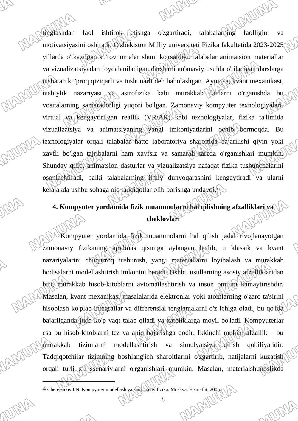 Zamonaviy fizikada kompyuterlarning o'rni ahamiyati haqida animatsiyon material tayyorlash — mustaqil ish, 8-varaq