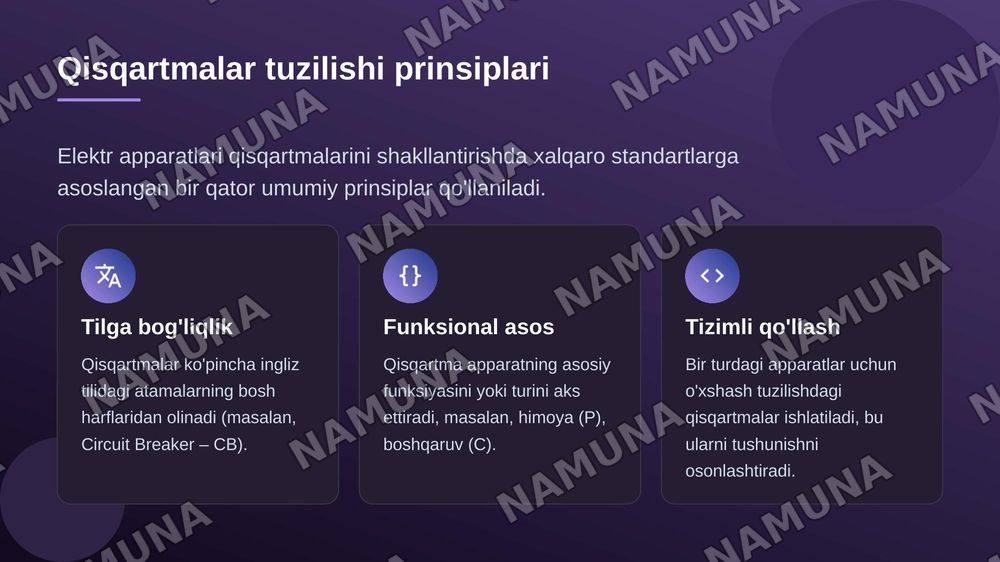 Past kuchlanishli elektr apparatlarini belgilashdagi qisqartmalar — zamonaviy taqdimot, 7-slayd