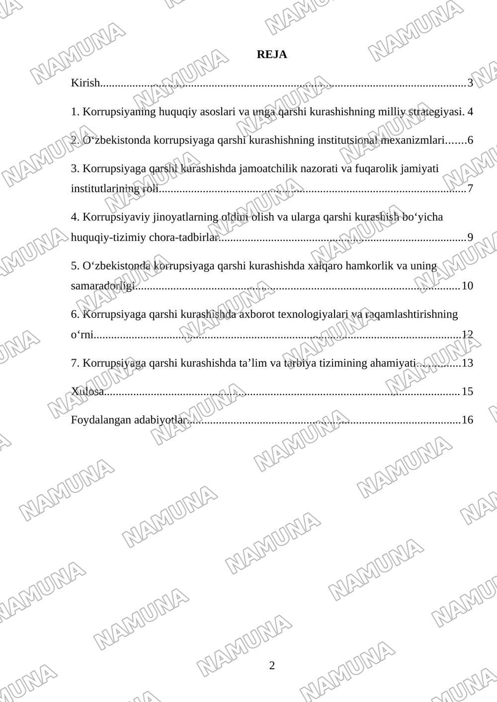 Oʻzbekistonda korrupsiyaga qarshi kurashish mexanizmimlari — referat, 2-varaq