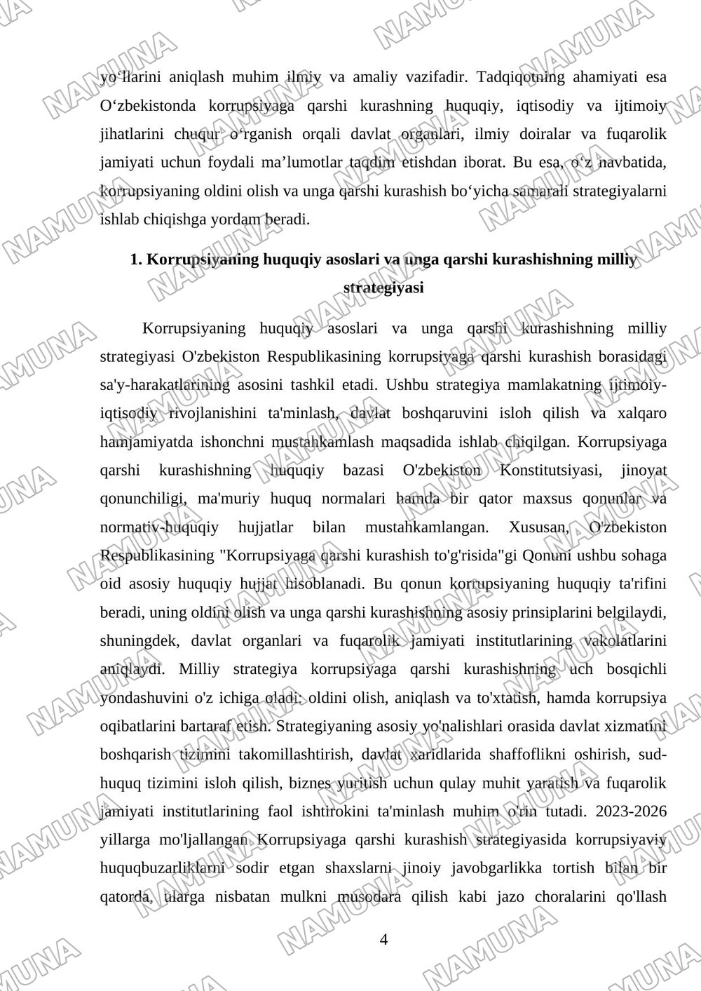 Oʻzbekistonda korrupsiyaga qarshi kurashish mexanizmimlari — referat, 4-varaq