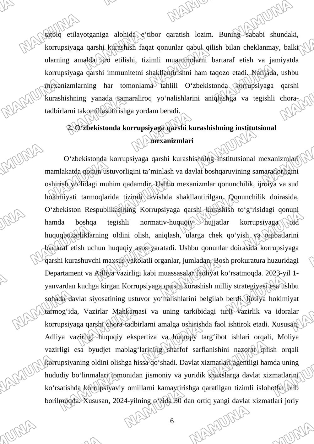 Oʻzbekistonda korrupsiyaga qarshi kurashish mexanizmimlari — referat, 6-varaq