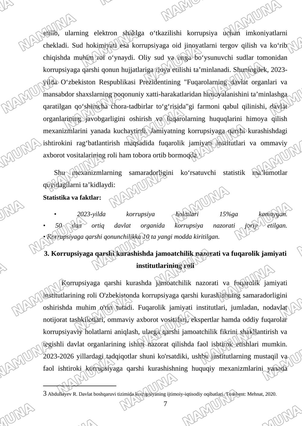 Oʻzbekistonda korrupsiyaga qarshi kurashish mexanizmimlari — referat, 7-varaq