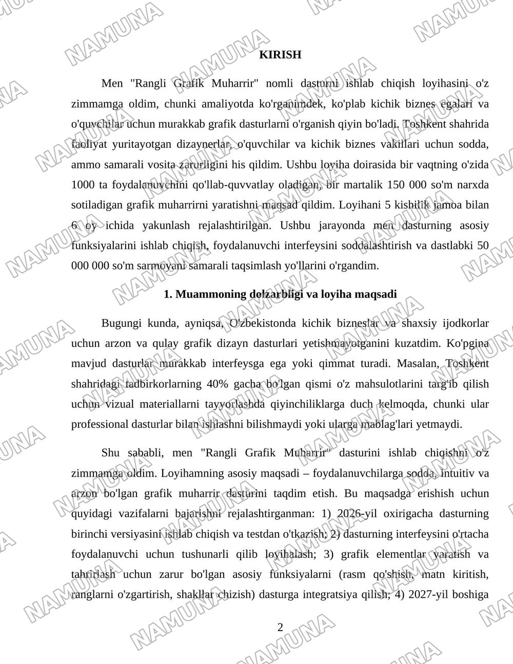 Paint grafik muharir dasturi — loyiha ishi, 2-varaq