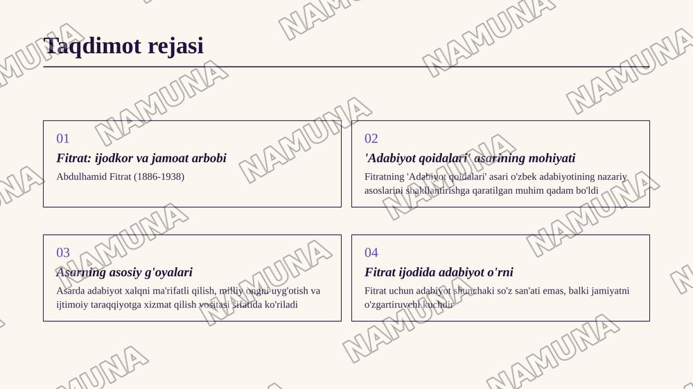 Fitratning adabiyot qoidalari asarini oʻqib kitob asosida taqdimot tayyorlash — zamonaviy taqdimot, 2-slayd