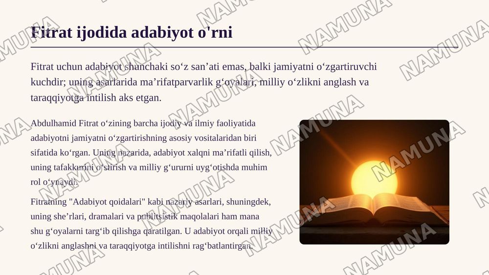 Fitratning adabiyot qoidalari asarini oʻqib kitob asosida taqdimot tayyorlash — zamonaviy taqdimot, 6-slayd