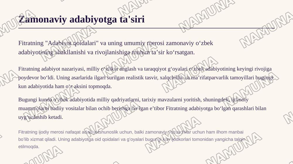Fitratning adabiyot qoidalari asarini oʻqib kitob asosida taqdimot tayyorlash — zamonaviy taqdimot, 7-slayd