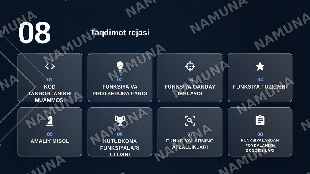 Funksiyalar va protseduralardan foydalanish — zamonaviy taqdimot, 2-slayd