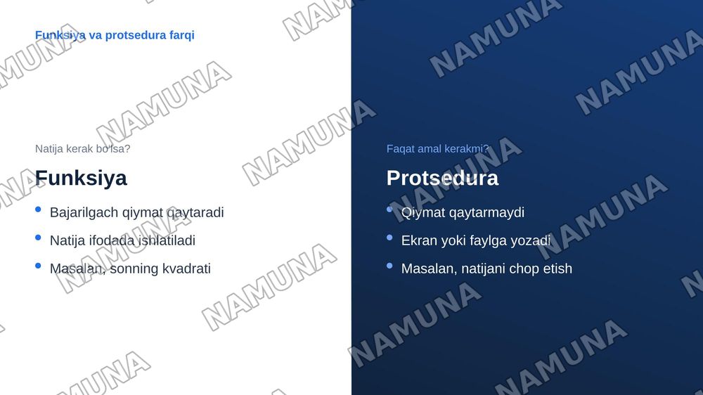 Funksiyalar va protseduralardan foydalanish — zamonaviy taqdimot, 4-slayd