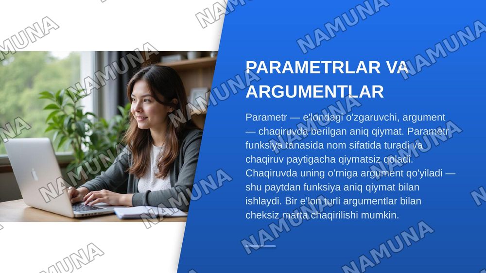 Funksiyalar va protseduralardan foydalanish — zamonaviy taqdimot, 7-slayd