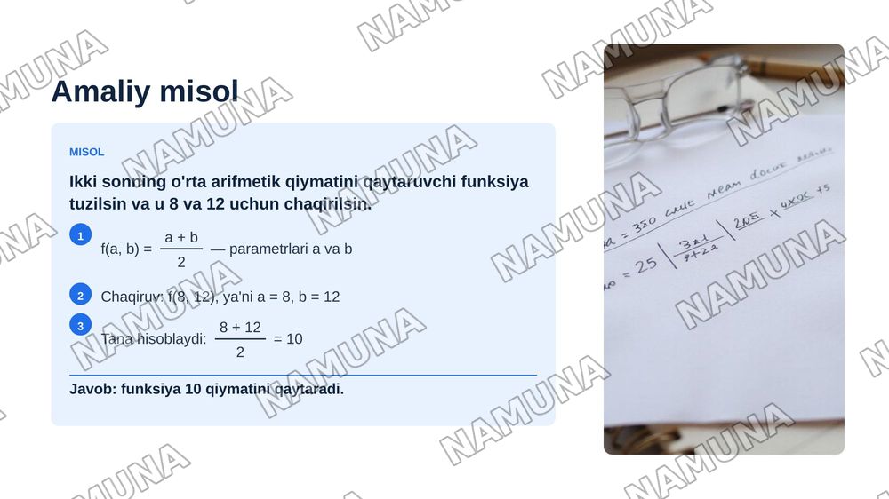 Funksiyalar va protseduralardan foydalanish — zamonaviy taqdimot, 8-slayd