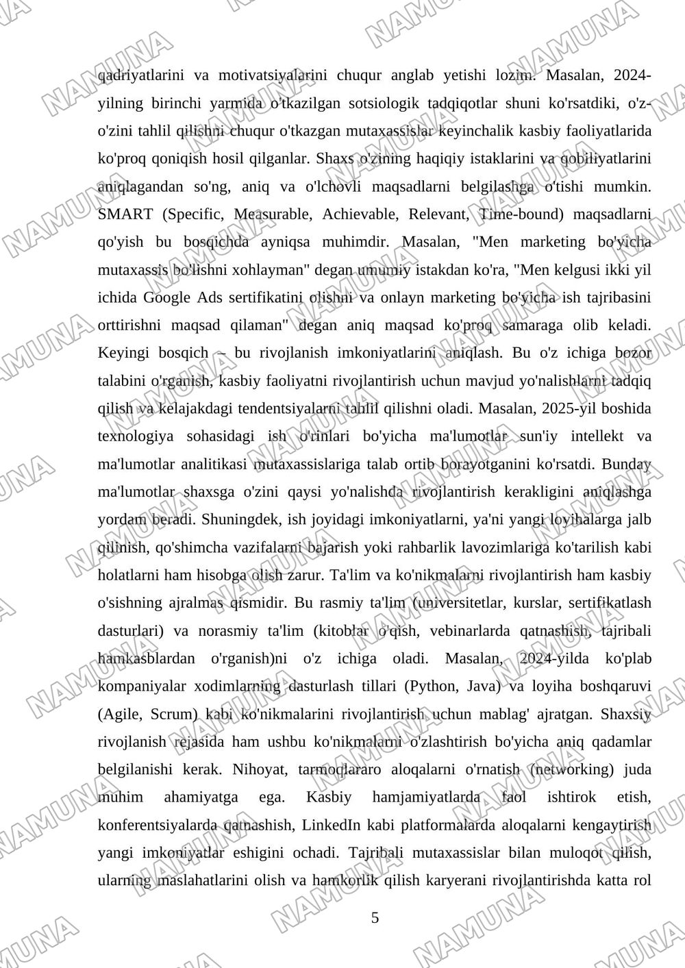 Karyera rejalashtirish va shaxsiy kasbiy o'sish bosqichlari — referat, 5-varaq