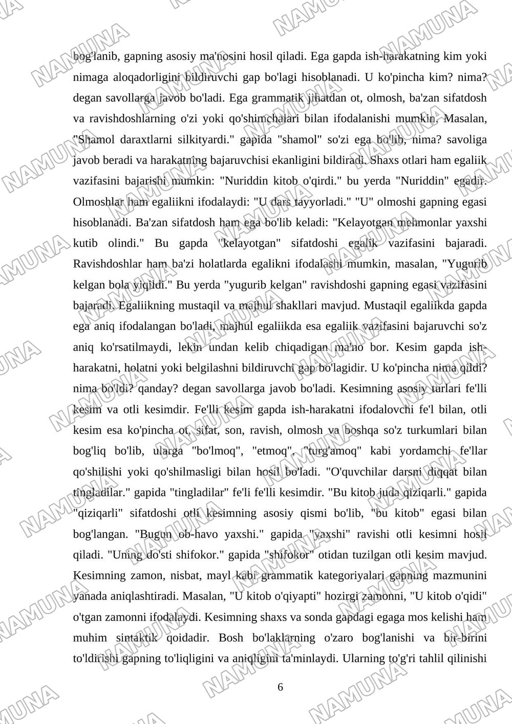 sintaktik tahlil: jumla tarkibi va gap bolaklarining vazifalari — mustaqil ish, 6-varaq