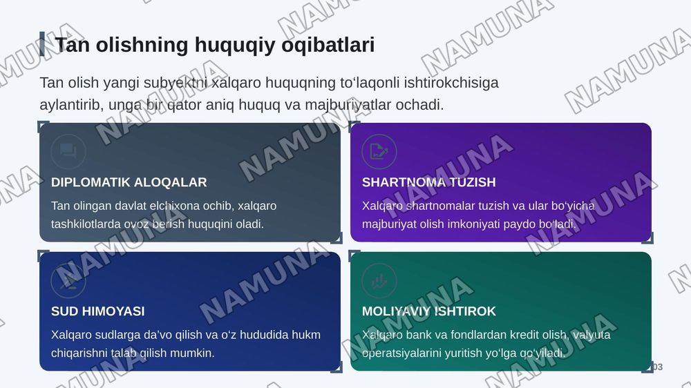 Xalqaro huquqda tan olish va vorislik" — zamonaviy taqdimot, 4-slayd