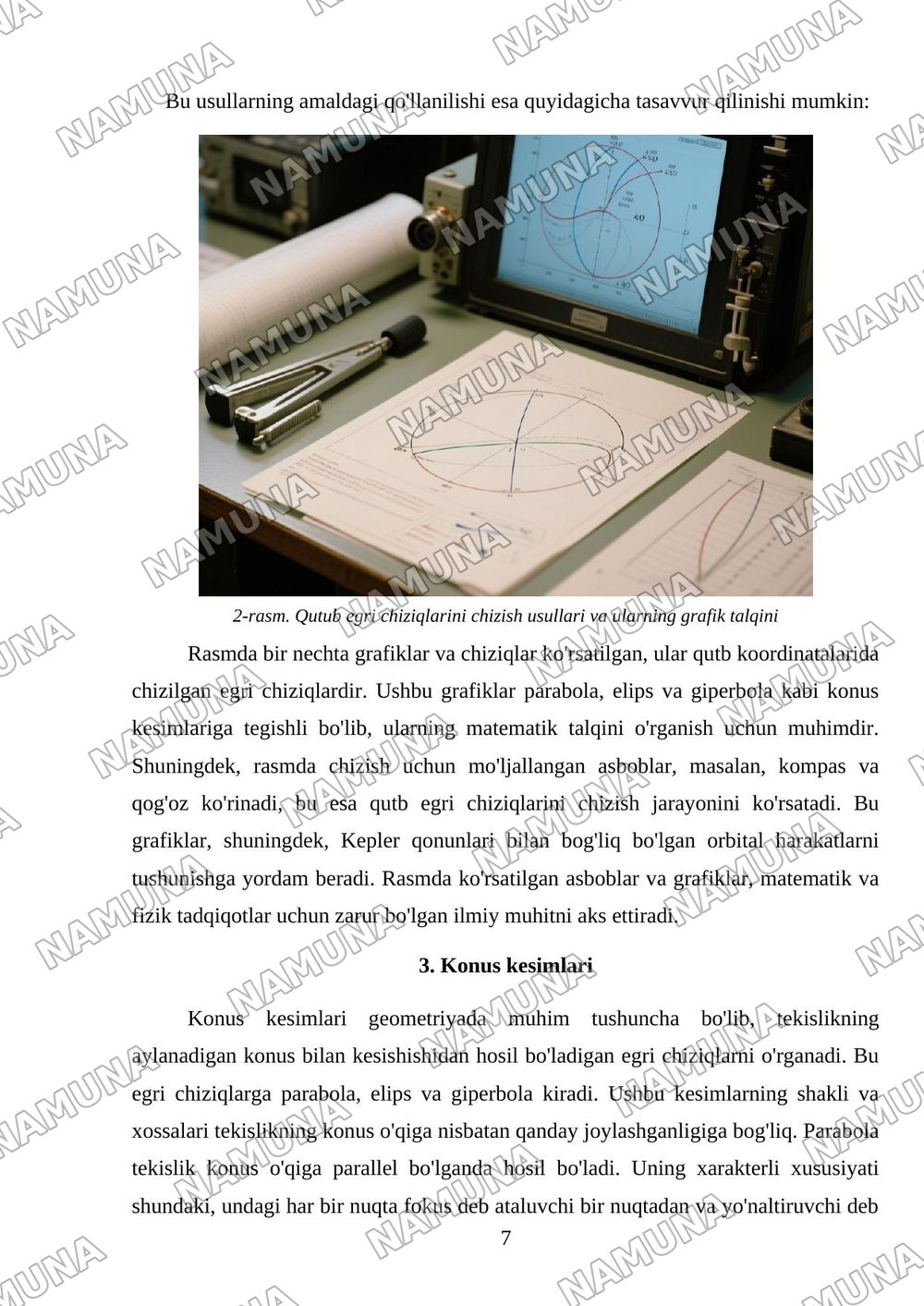 Qutub koordinatalari. Qutub egri chiziqlari. Qutub egri chiziqlarini chizish. Konus kesimlar (parabola, elips, giperbola). Kepler qonunlari. — mustaqil ish, 7-varaq