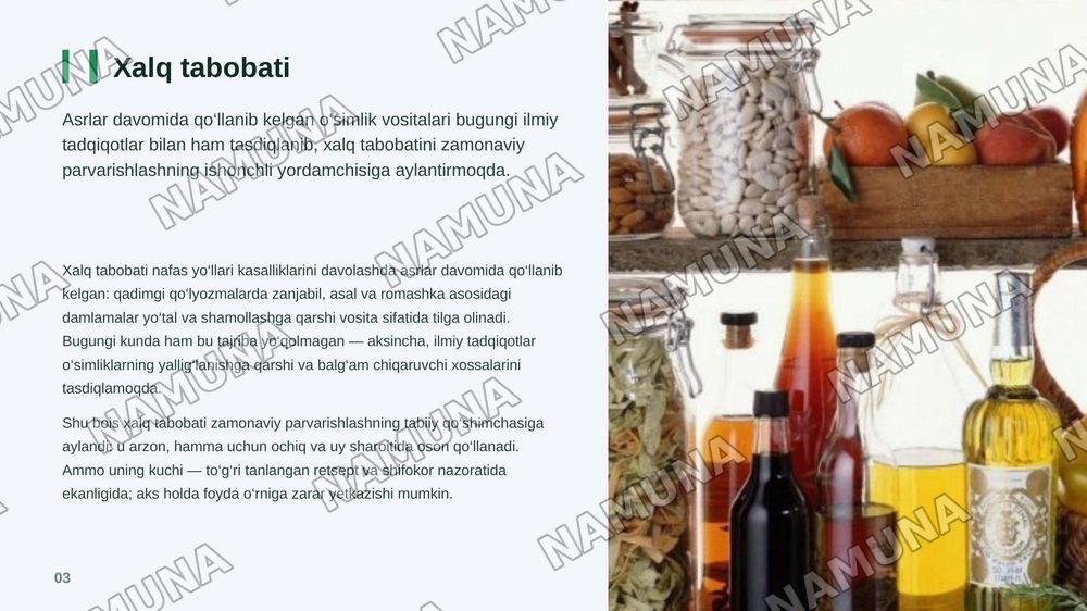 Nafas yo‘llari kasalliklarida bemorlarni xalq tabobati vositalari yordamida uy sharoitida parvarishlash (shifokor ko‘rsatmalari asosida)”. — zamonaviy taqdimot, 4-slayd
