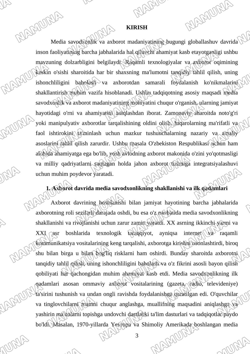 Media savodxonlik va axborot madaniyatining rivojlanish bosqichlari — mustaqil ish, 3-varaq